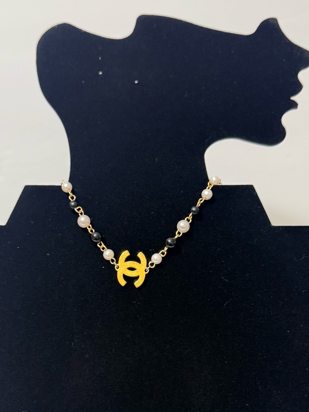 Gold CC Pearl and Black Bead bracelet- Women's Jewelry